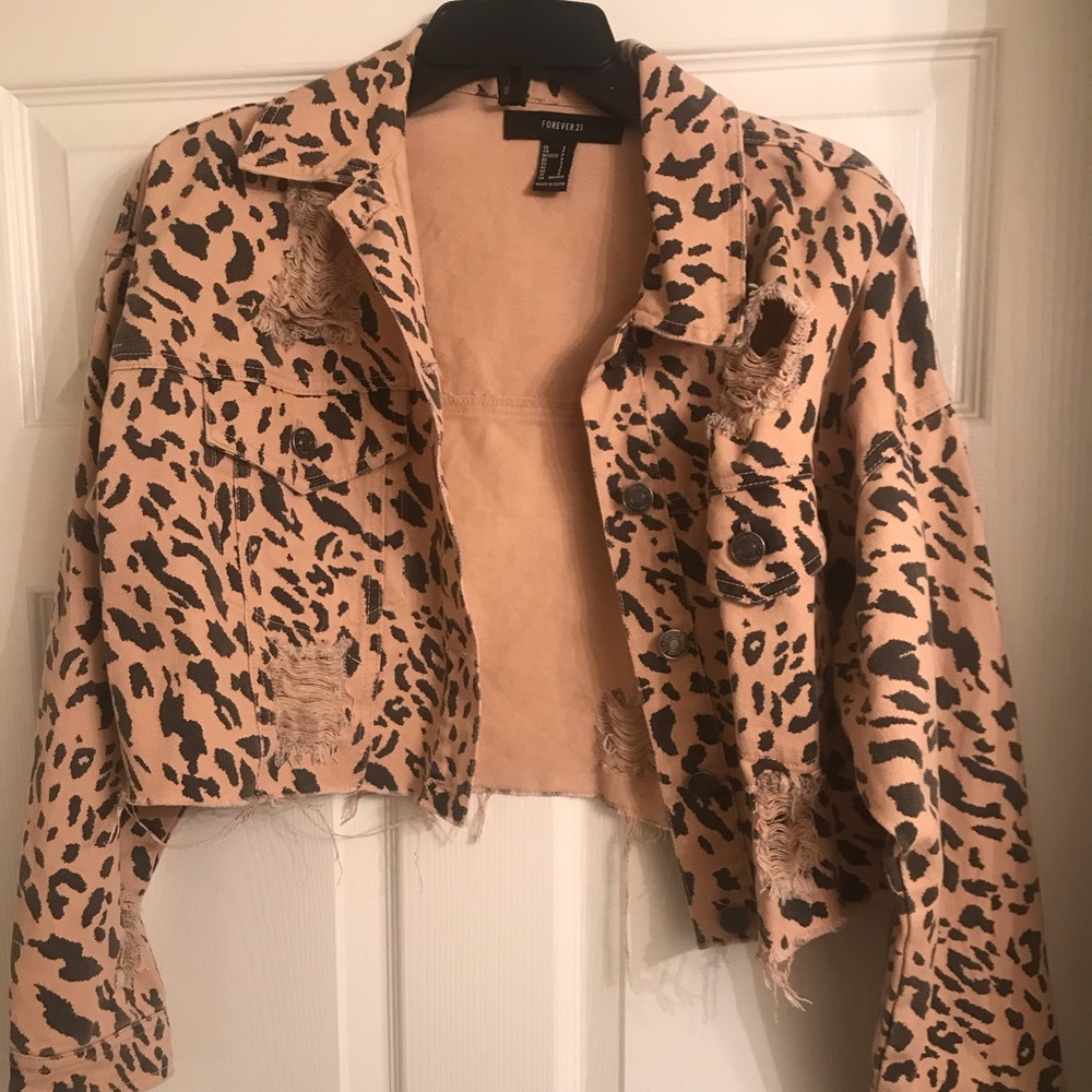 Animal print denim jacket